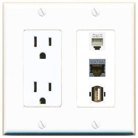 1 CAT6A 1 PHONE 1 USB2 Wall Plate [White]