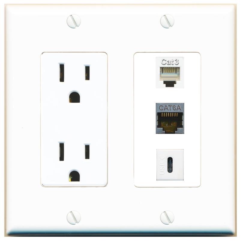 1 CAT6A 1 PHONE 1 USBC Wall Plate [White]