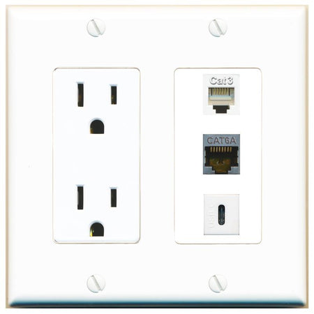 1 CAT6A 1 PHONE 1 USBC Wall Plate [White]