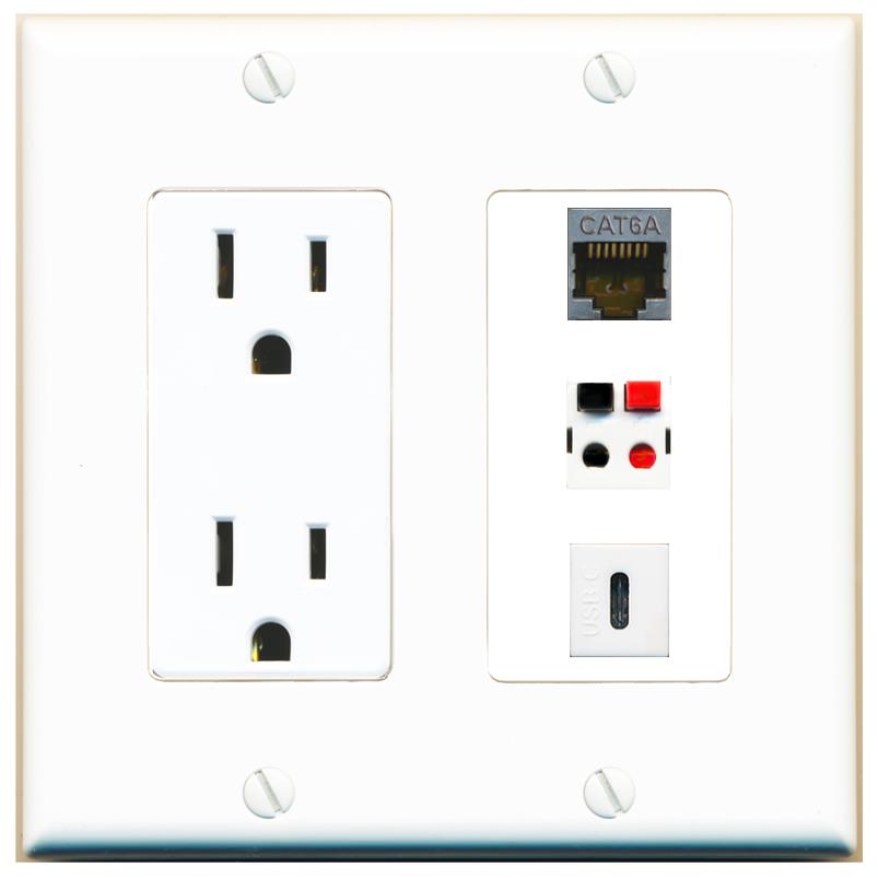 1 CAT6A 1 SPEAKER 1 USBC Wall Plate [White]