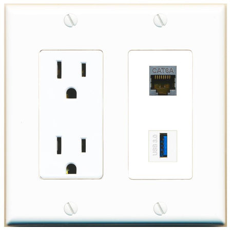 CAT6A USB-3 Wall Plate [White]