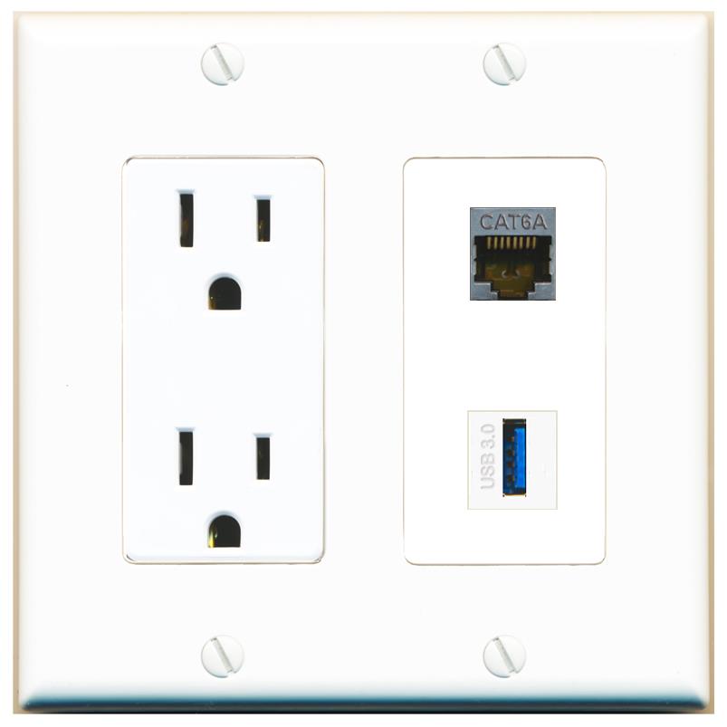 CAT6A USB-3 Wall Plate [White]
