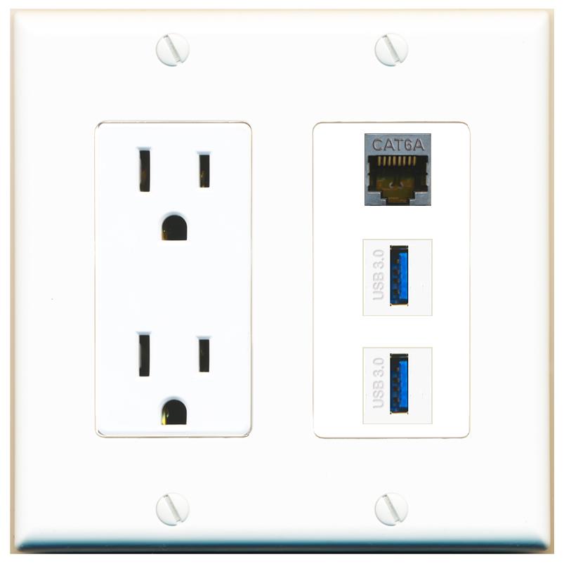 1 CAT6A 2 USB-3 Wall Plate [White]