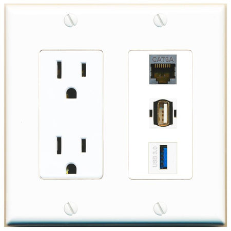 1 CAT6A 1 USB-3 1 USB2 Wall Plate [White]