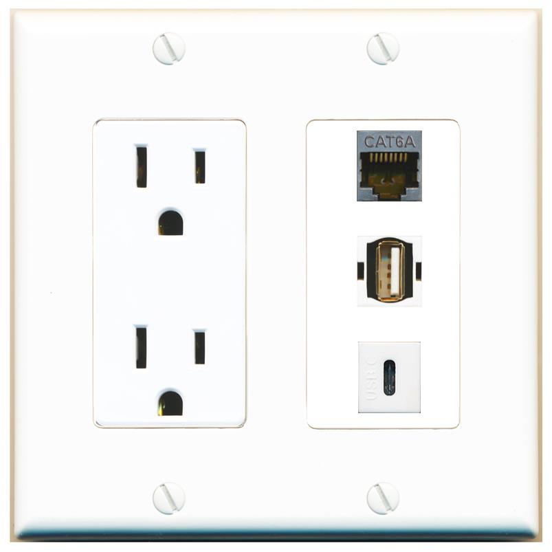 1 CAT6A 1 USB2 1 USBC Wall Plate [White]