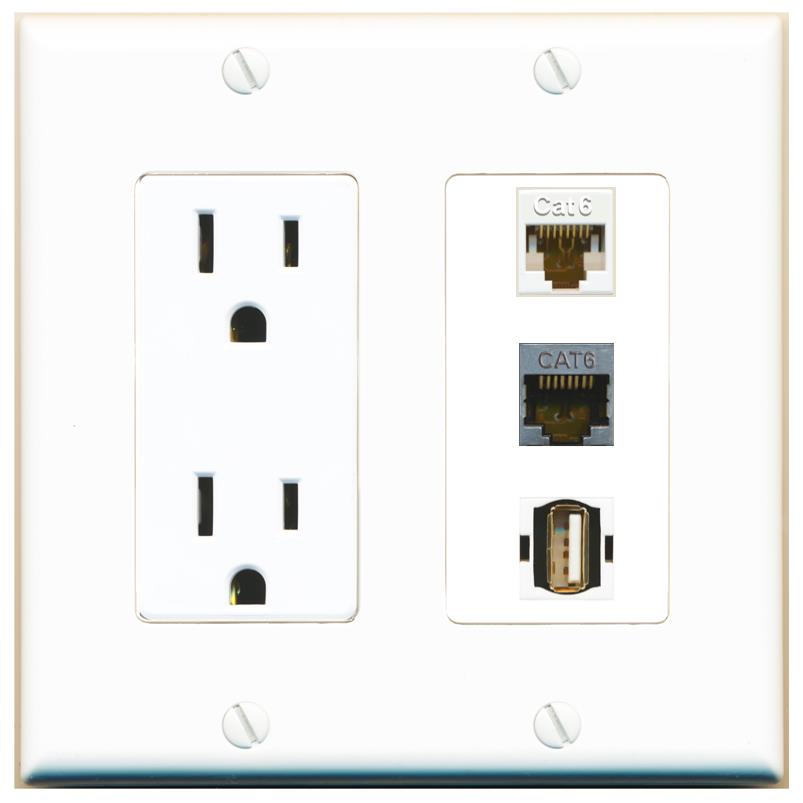 1 CAT6 1 CAT6-SHIELDED 1 USB2 Wall Plate [White]