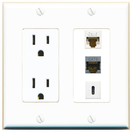 1 CAT6 1 CAT6-SHIELDED 1 USBC Wall Plate [White]