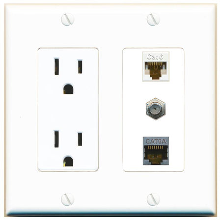 1 CAT6 1 CAT6A 1 COAX Wall Plate [White]