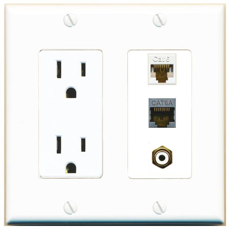 1 CAT6 1 CAT6A 1 RCA-WHITE Wall Plate [White]