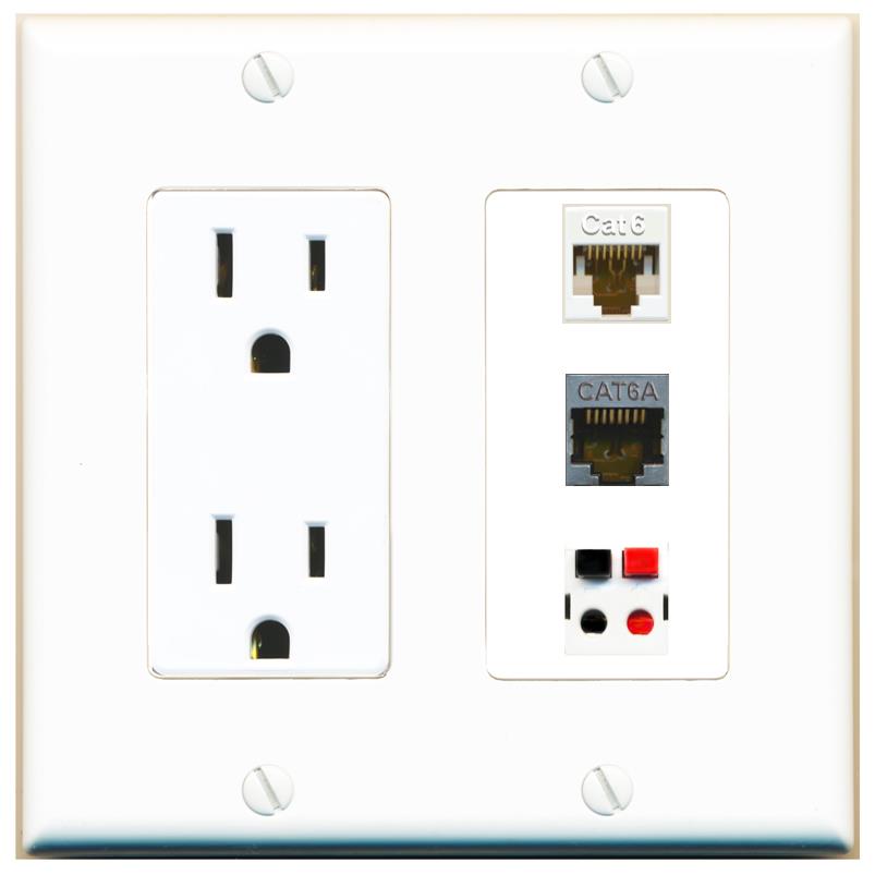 1 CAT6 1 CAT6A 1 SPEAKER Wall Plate [White]