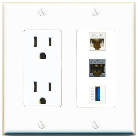 1 CAT6 1 CAT6A 1 USB-3 Wall Plate [White]