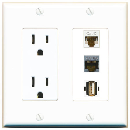 1 CAT6 1 CAT6A 1 USB2 Wall Plate [White]