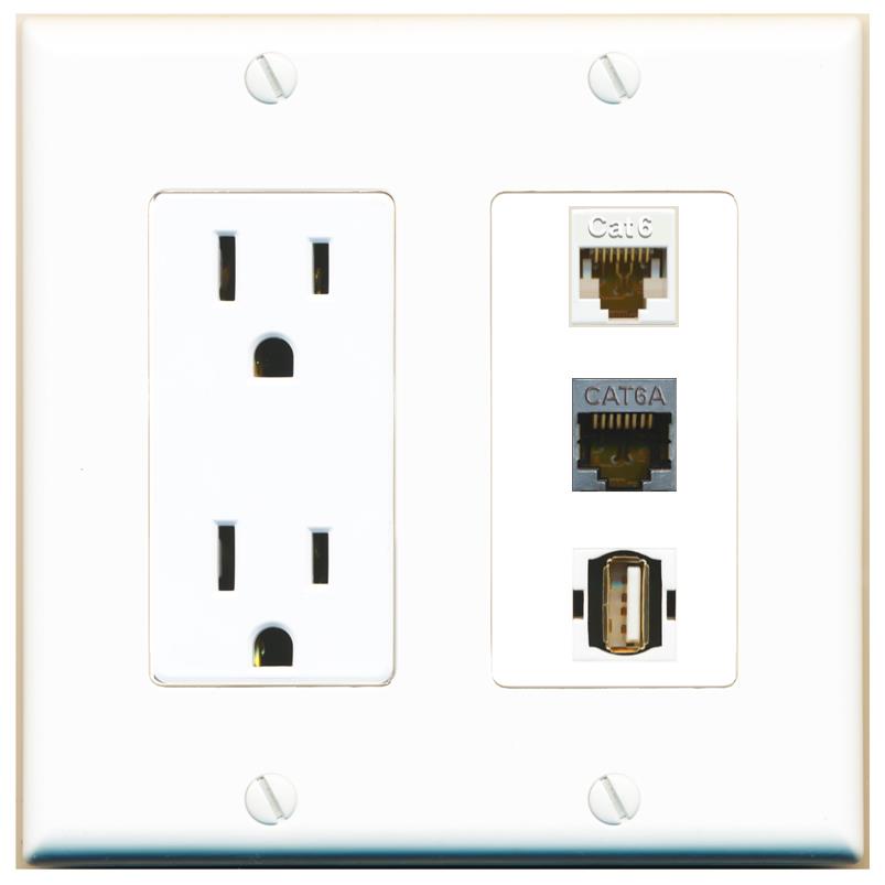 1 CAT6 1 CAT6A 1 USB2 Wall Plate [White]