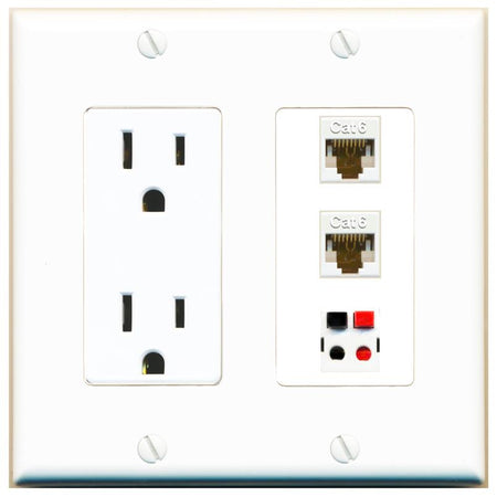 2 CAT6 1 SPEAKER Wall Plate [White]