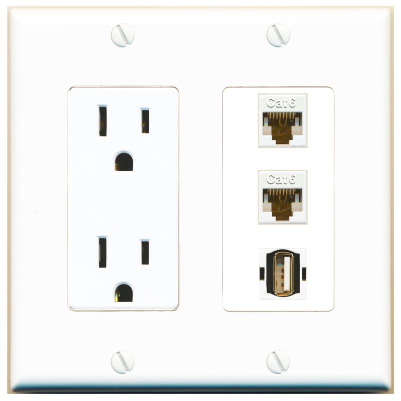2 CAT6 1 USB2 Wall Plate [White]