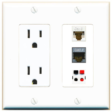 1 CAT6 1 CAT7 1 SPEAKER Wall Plate [White]