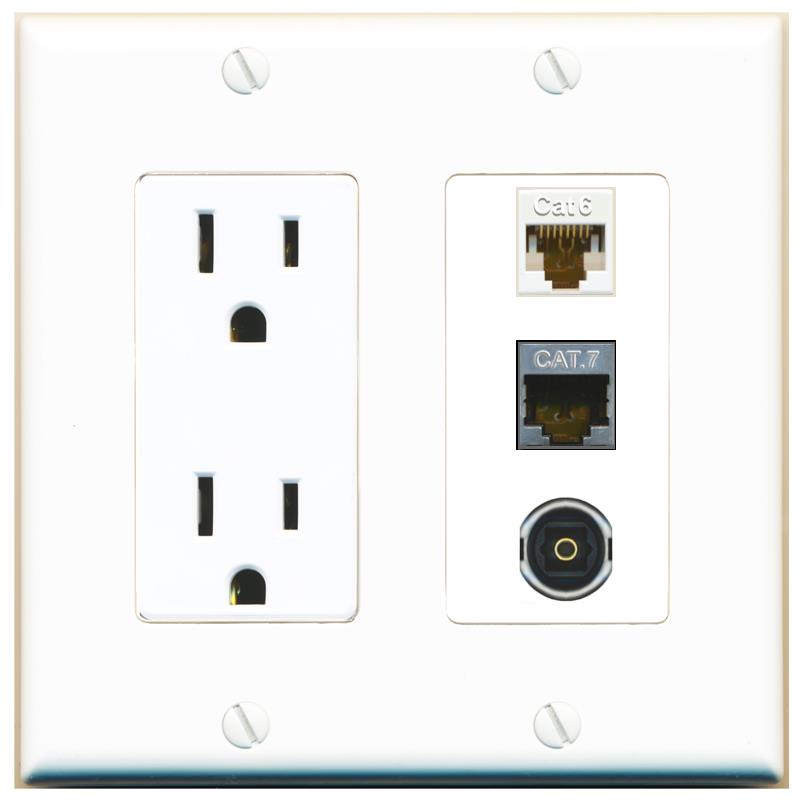 1 CAT6 1 CAT7 1 TOSLINK Wall Plate [White]