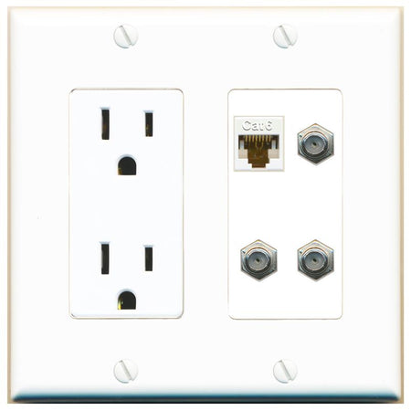 RiteAV CAT6 3 COAX Wall Plate with 15A Power Outlet [White]