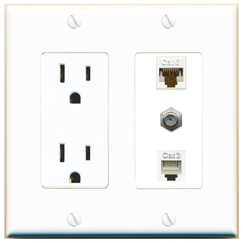 1 CAT6 1 COAX 1 PHONE Wall Plate [White]