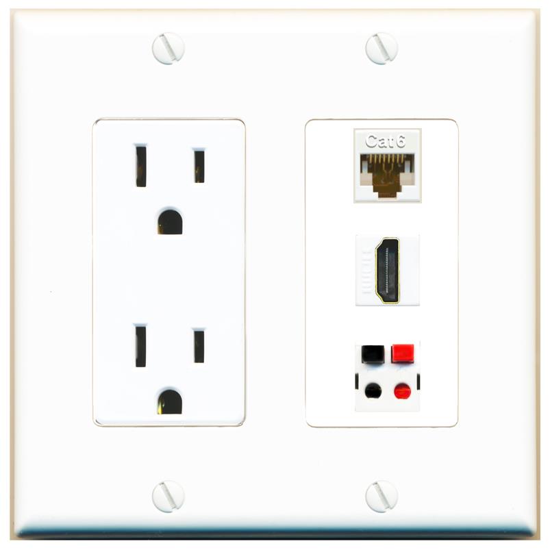 1 CAT6 1 HDMI 1 SPEAKER Wall Plate [White]