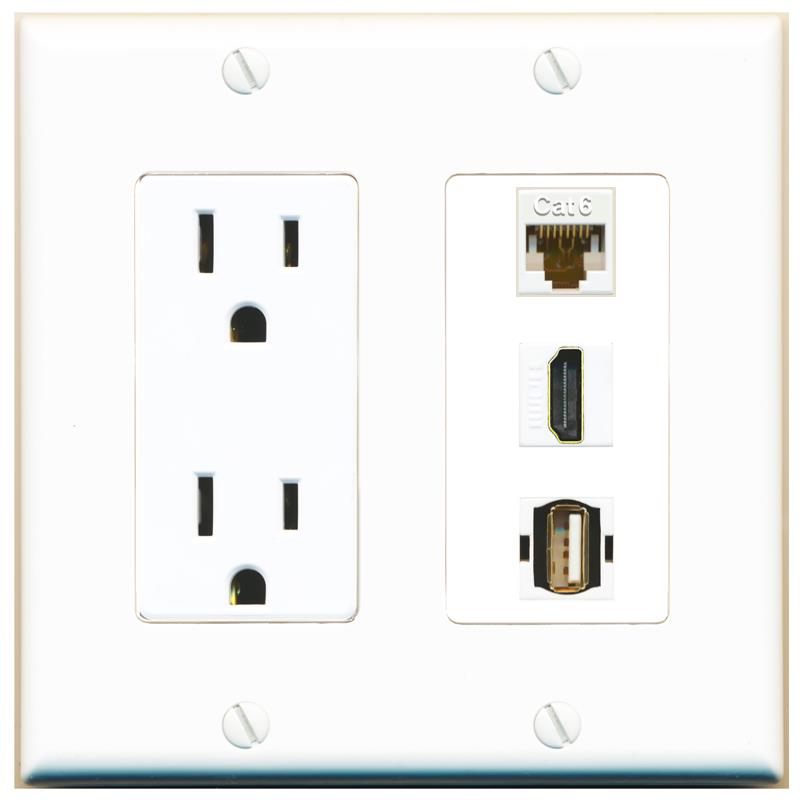 1 CAT6 1 HDMI 1 USB2 Wall Plate [White]