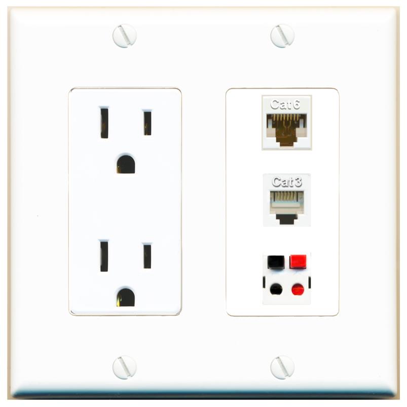 1 CAT6 1 PHONE 1 SPEAKER Wall Plate [White]