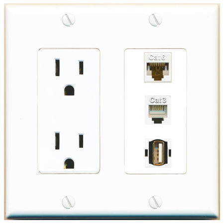 1 CAT6 1 PHONE 1 USB2 Wall Plate [White]