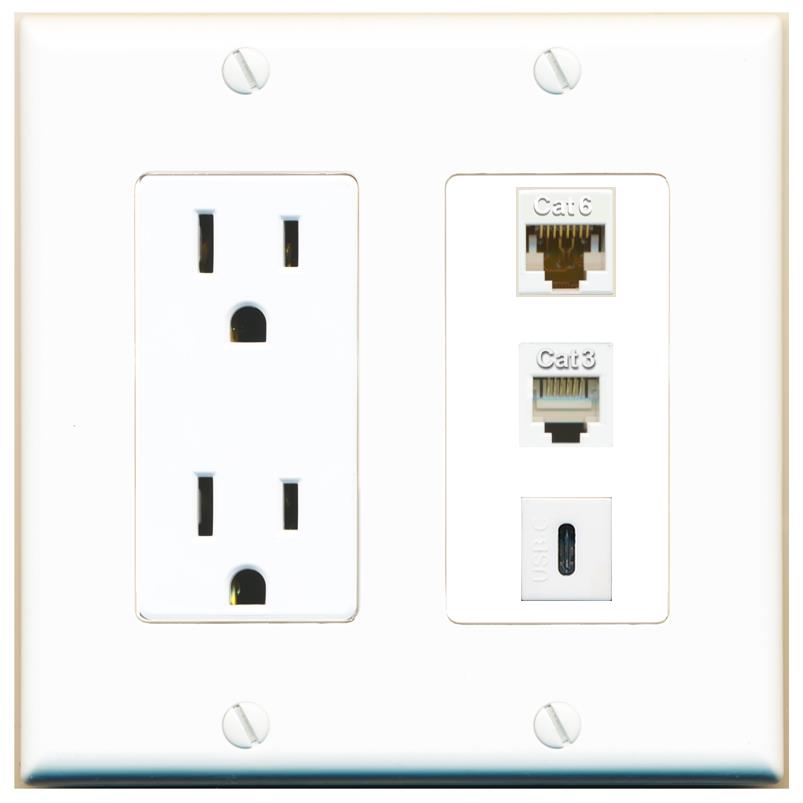 1 CAT6 1 PHONE 1 USBC Wall Plate [White]