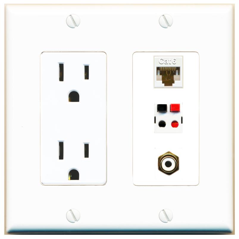 1 CAT6 1 RCA-WHITE 1 SPEAKER Wall Plate [White]
