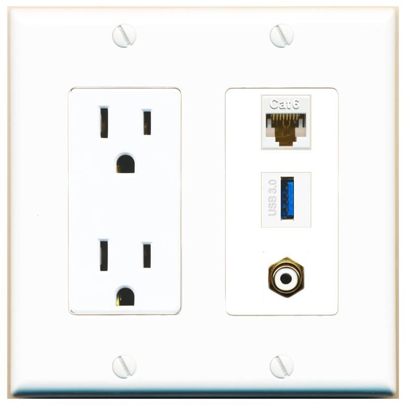 1 CAT6 1 RCA-WHITE 1 USB-3 Wall Plate [White]