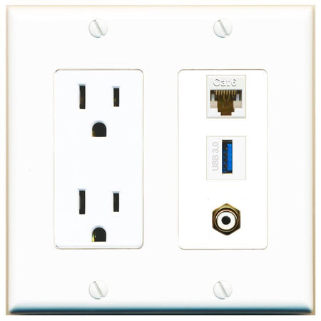 1 CAT6 1 RCA-WHITE 1 USB-3 Wall Plate [White]