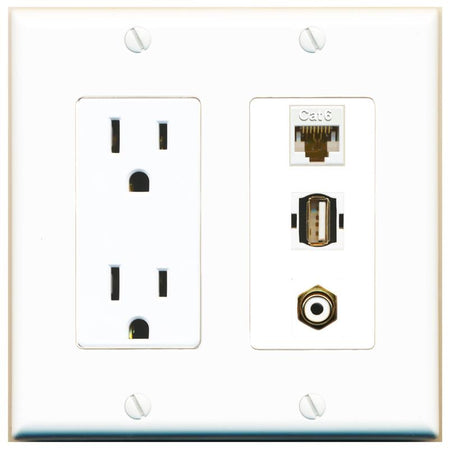 1 CAT6 1 RCA-WHITE 1 USB2 Wall Plate [White]