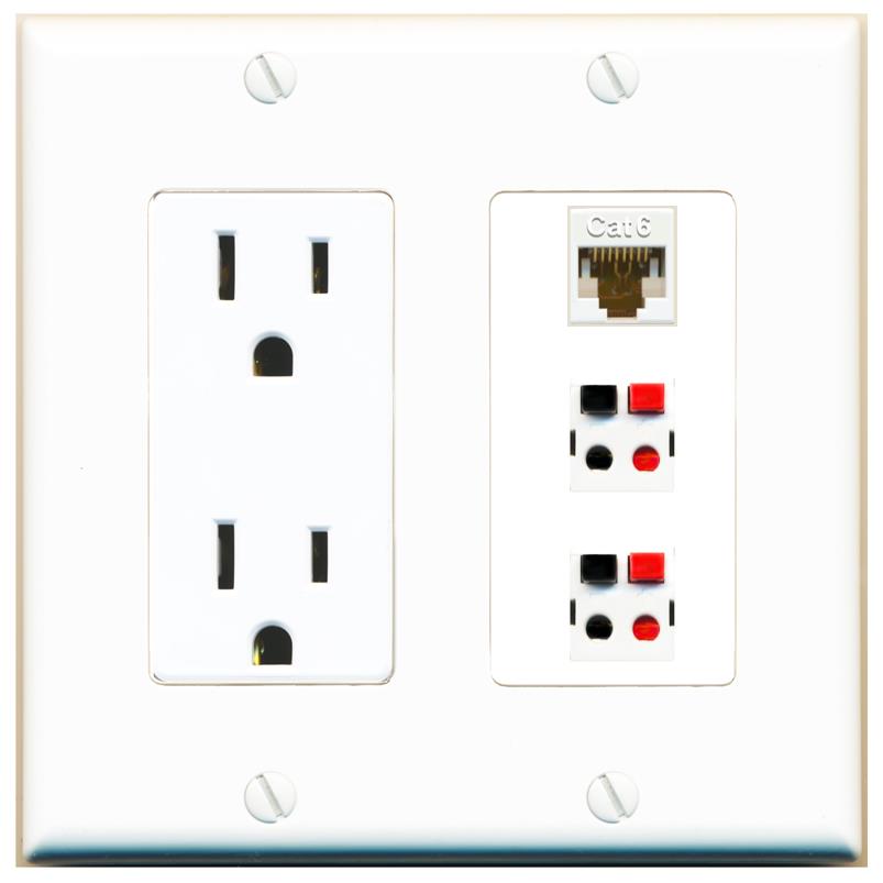 1 CAT6 2 SPEAKER Wall Plate [White]