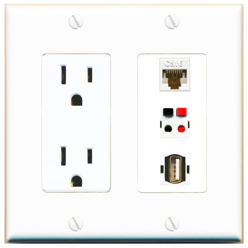 1 CAT6 1 SPEAKER 1 USB2 Wall Plate [White]