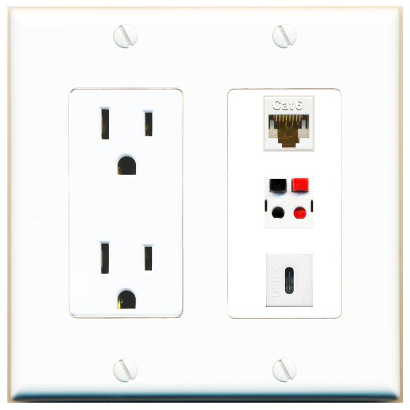 1 CAT6 1 SPEAKER 1 USBC Wall Plate [White]