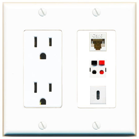 1 CAT6 1 SPEAKER 1 USBC Wall Plate [White]