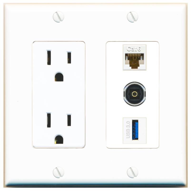 1 CAT6 1 TOSLINK 1 USB-3 Wall Plate [White]