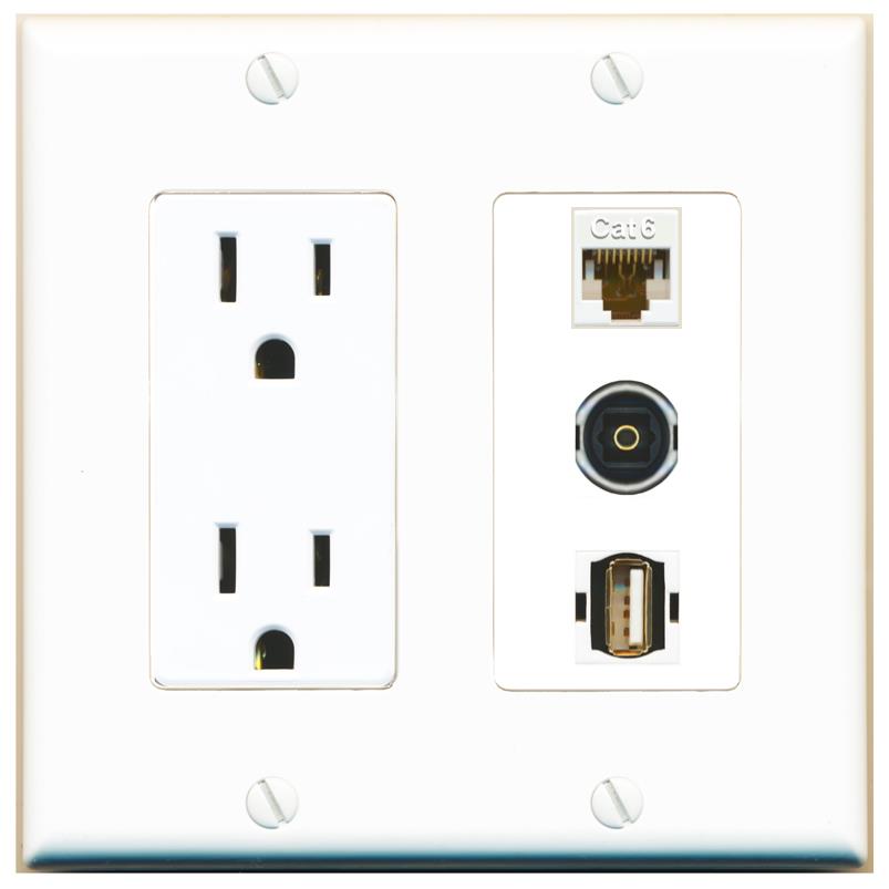 1 CAT6 1 TOSLINK 1 USB2 Wall Plate [White]