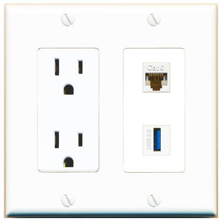 CAT6 USB-3 Wall Plate [White]