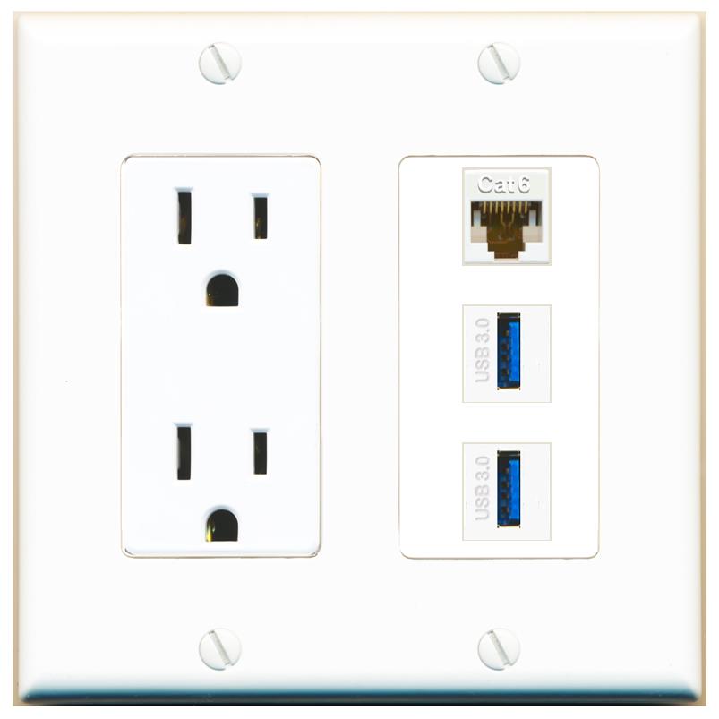 1 CAT6 2 USB-3 Wall Plate [White]