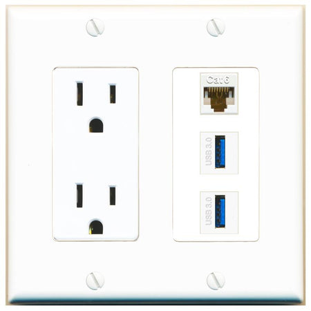 1 CAT6 2 USB-3 Wall Plate [White]