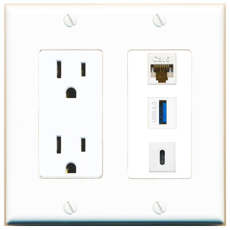 1 CAT6 1 USB-3 1 USBC Wall Plate [White]