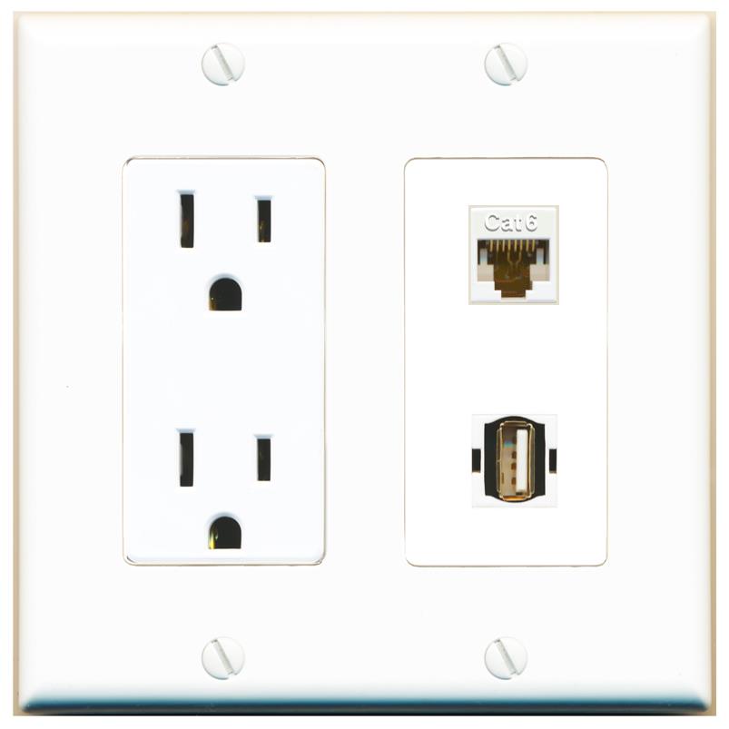CAT6 USB2 Wall Plate [White]