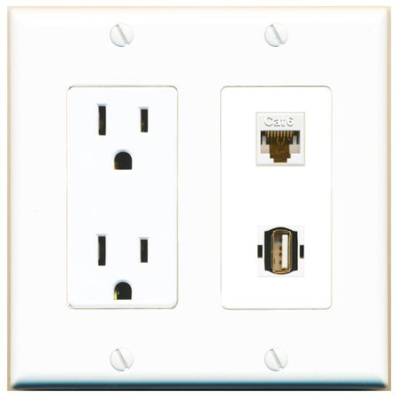 CAT6 USB2 Wall Plate [White]