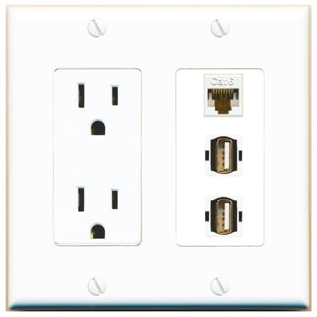 1 CAT6 2 USB2 Wall Plate [White]
