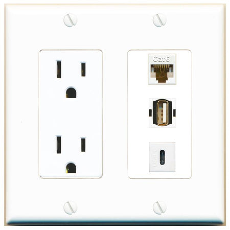 1 CAT6 1 USB2 1 USBC Wall Plate [White]