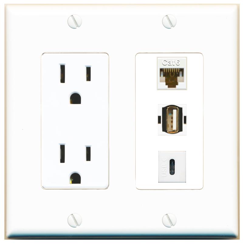 1 CAT6 1 USB2 1 USBC Wall Plate [White]