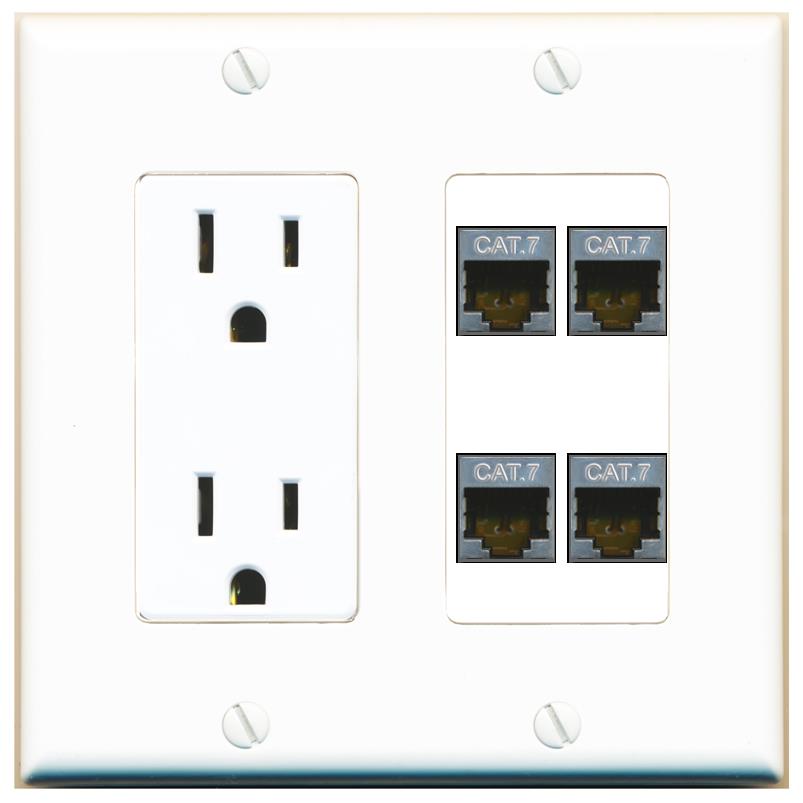 RiteAV 4 CAT7 Wall Plate with 15A Power Outlet [White]