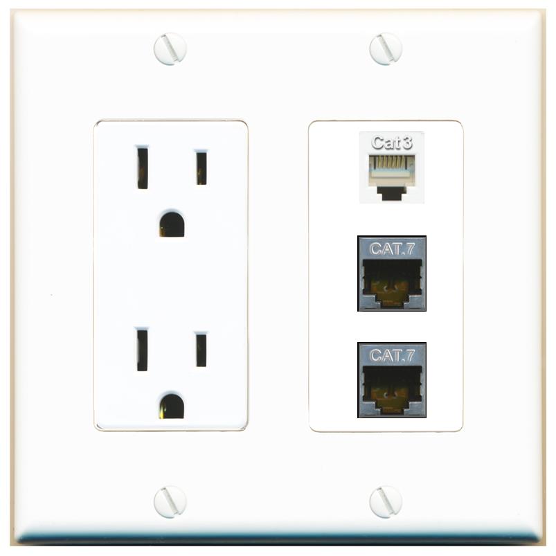 2 CAT7 1 PHONE Wall Plate [White]