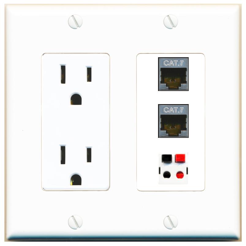 2 CAT7 1 SPEAKER Wall Plate [White]